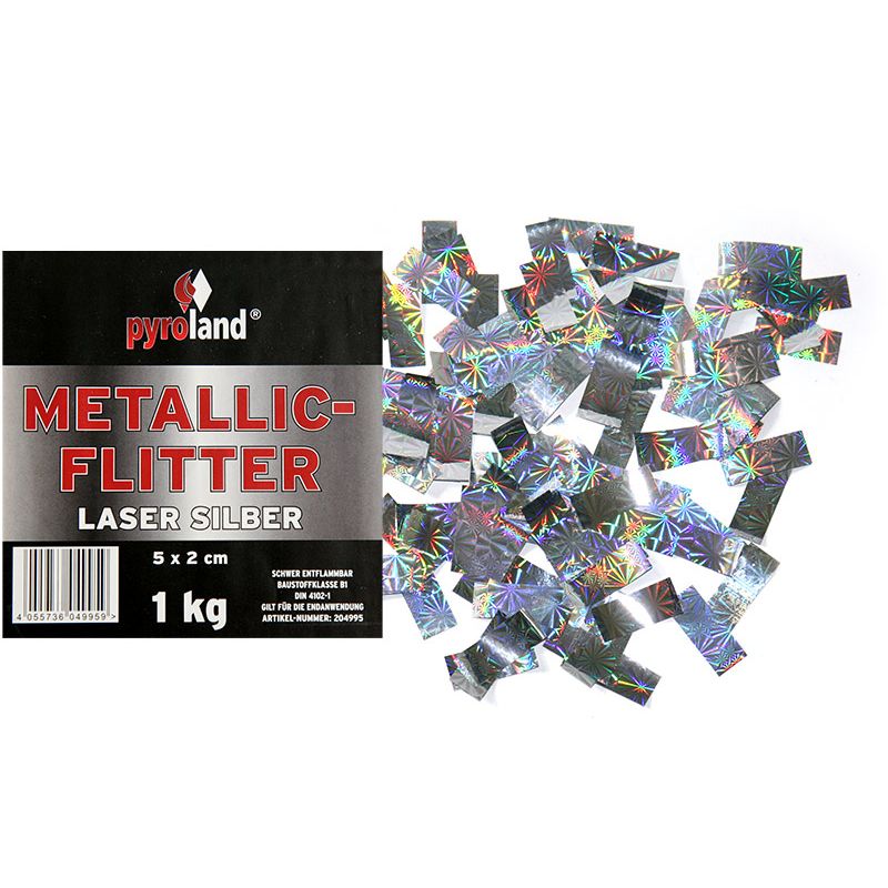 Jetzt Metallic Flitter - Laser silber 5x2cm 1kg (Pappschachtel) ab 24.99€ bestellen