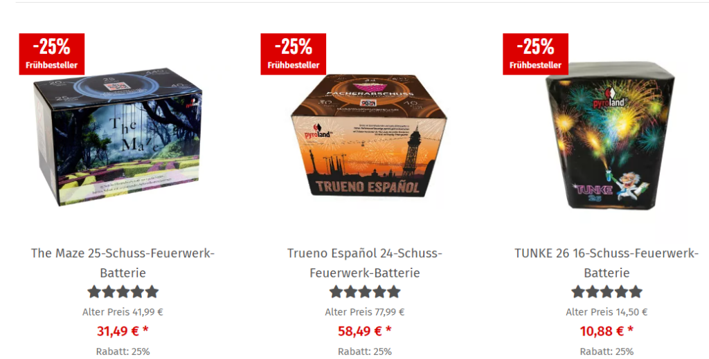 25% Rabatt auf Feuerwerk!